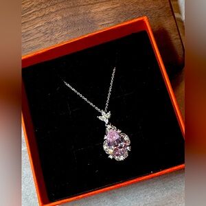 Elegant 14k plated Necklace with Pink Teardrop Pendant